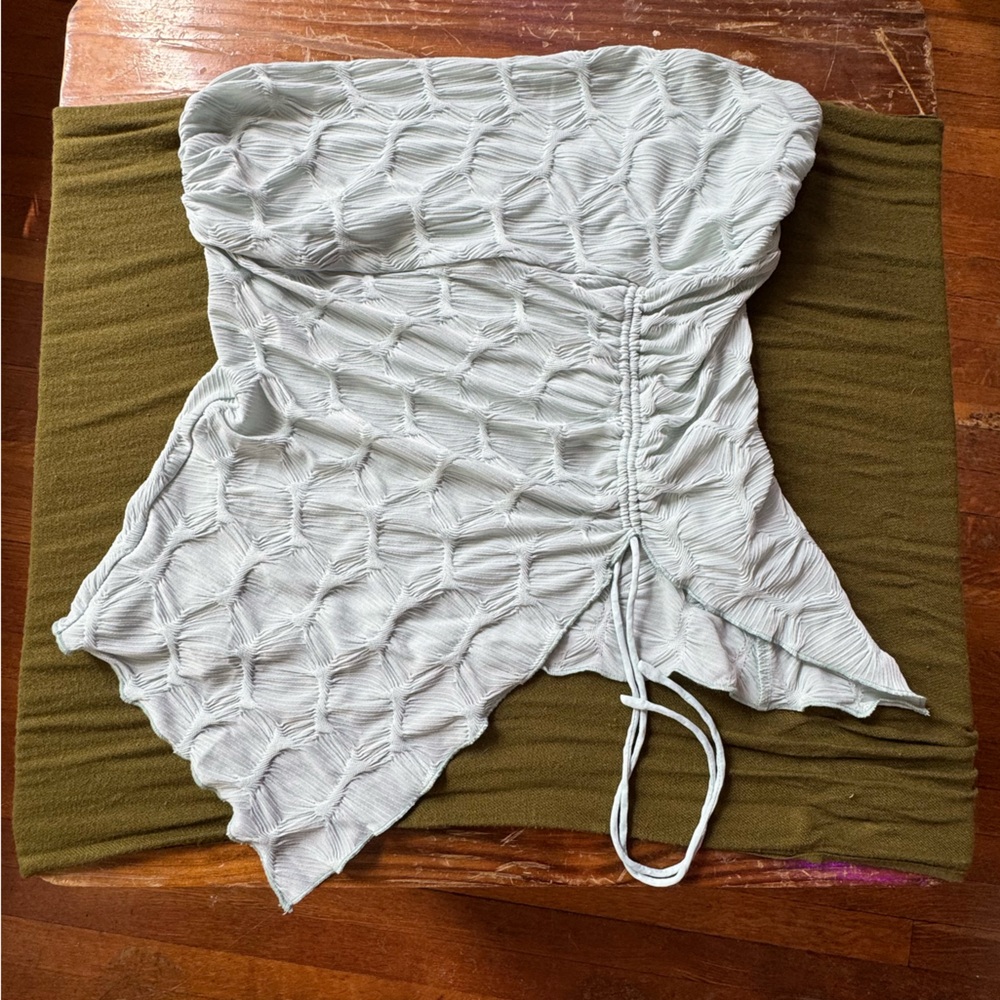 Pale Blue Irregular Strapless Top